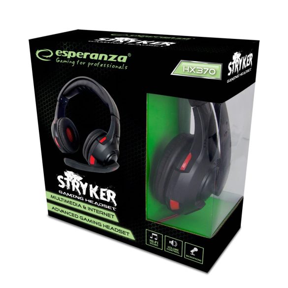 Esperanza EGH370 Stryker Jack 3.5mm fekete-piros mikrofonos gamer fejhallgató