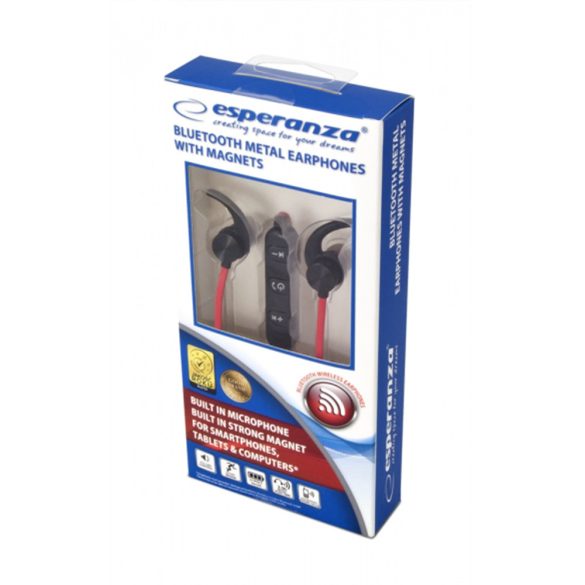 Esperanza EH186K mágneses Bluetooth headset - Fekete/Piros