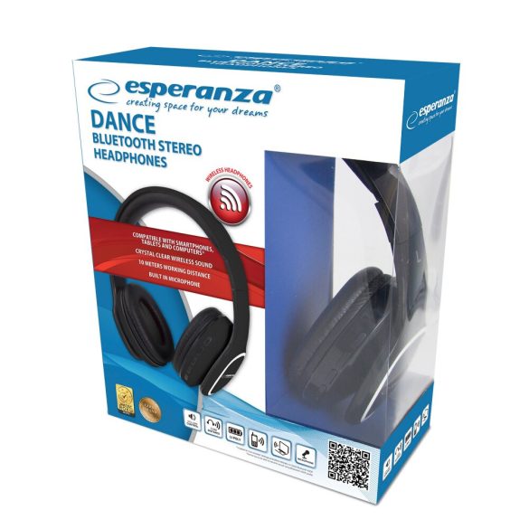 Esperanza EH213K DANCE Bluetooth 5.0 fekete vezeték nélküli mikrofonos fejhallgató