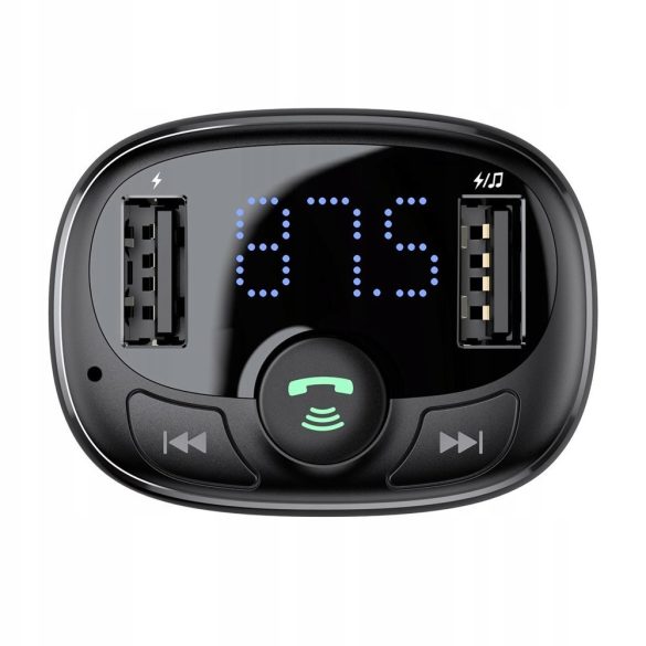 Baseus T-Typed S-09A FM transmitter és autós töltő, 2x USB, 3, 4A - CCTM-01, Fekete (H6953156288287)