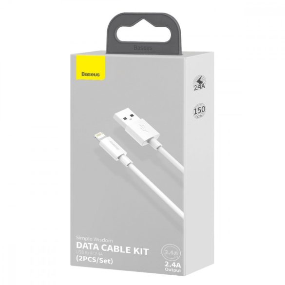 USB kábel Lightning Baseus Simple Wisdomhoz, 2.4A, 1.5m (fehér) 2db.